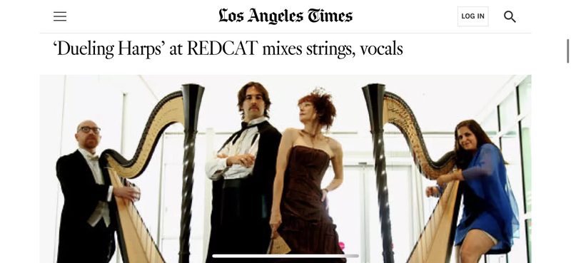 “Dueling Harps” at REDCAT, Los Angeles Times